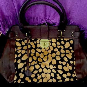 J Crew Pony Hair Giraffe Satchel Bag Leather